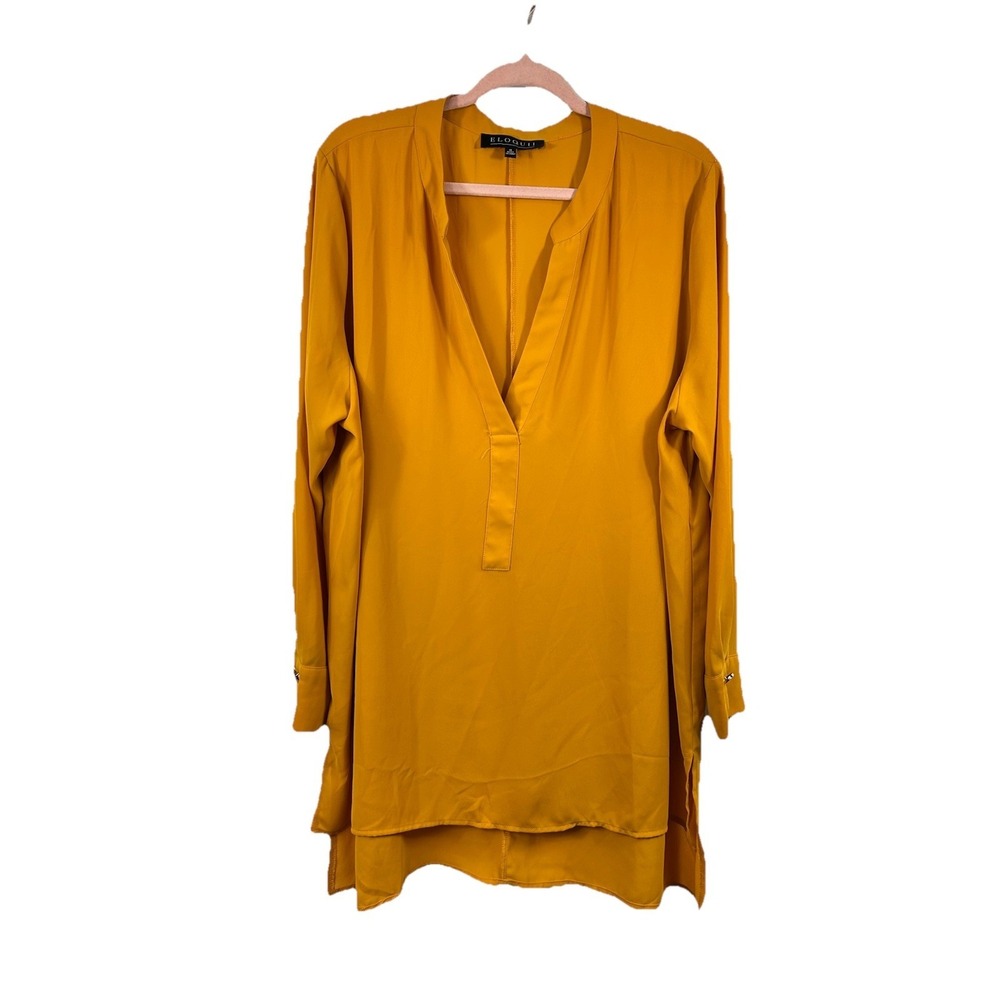 ELOQUII Tunic Blouse 16 Marigold High Low Hem Minimalist Oversized Dopamine